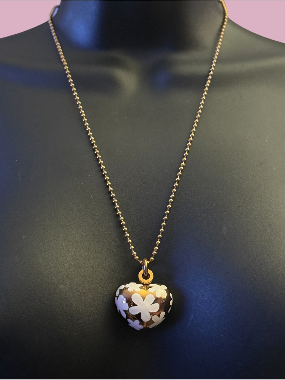 Folli Follie gold tone floral puffed heart pendant necklace
